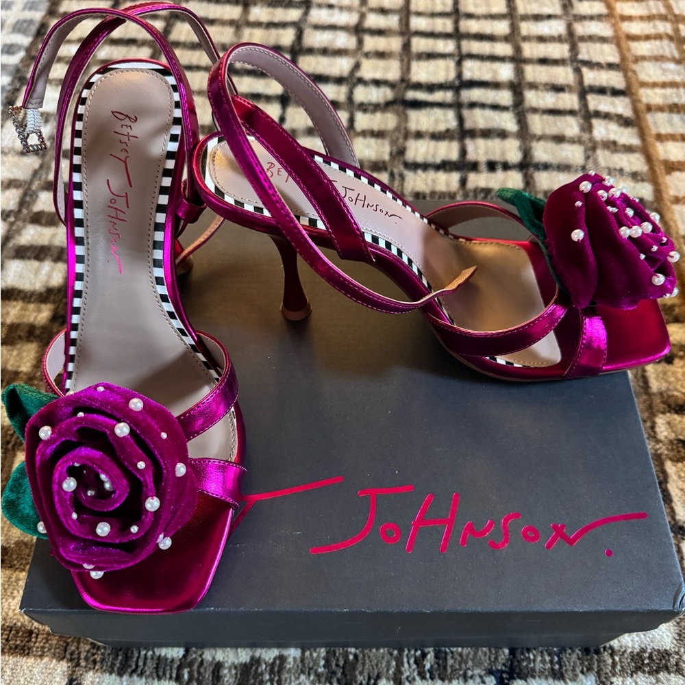 Betsey Johnson Fuchsia Heels with Rose Detail